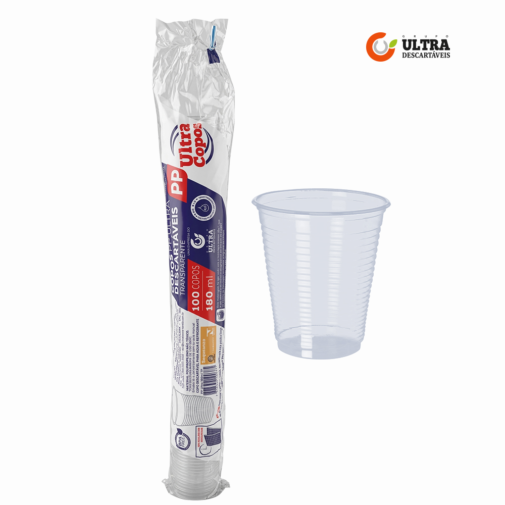 COPO ULTRA TRANSPARENTE PLASTICO PP 180ML ESTRIADO C/2500 UNIDADES
