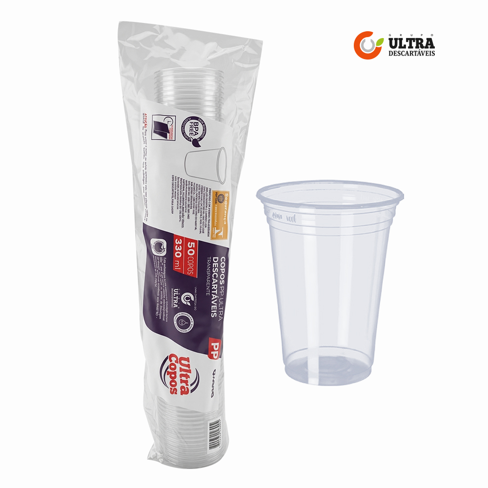 COPO ULTRA TRANSPARENTE PLASTICO PP 330ML CHOPP LISO C/1000 UNIDADES