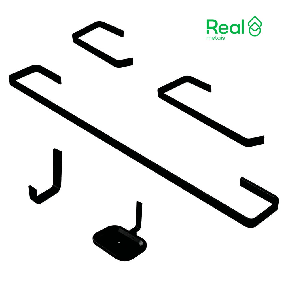 KIT REAL METAIS PRA BANHEIRO LINHA STANDARD QUADRADO DE METAL BLACK C/5 PEÇAS