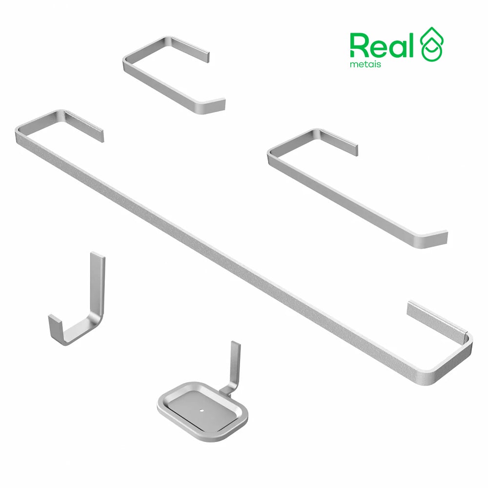 KIT REAL METAIS PRA BANHEIRO LINHA STANDARD QUADRADO DE METAL CROMADO C/5 PEÇAS
