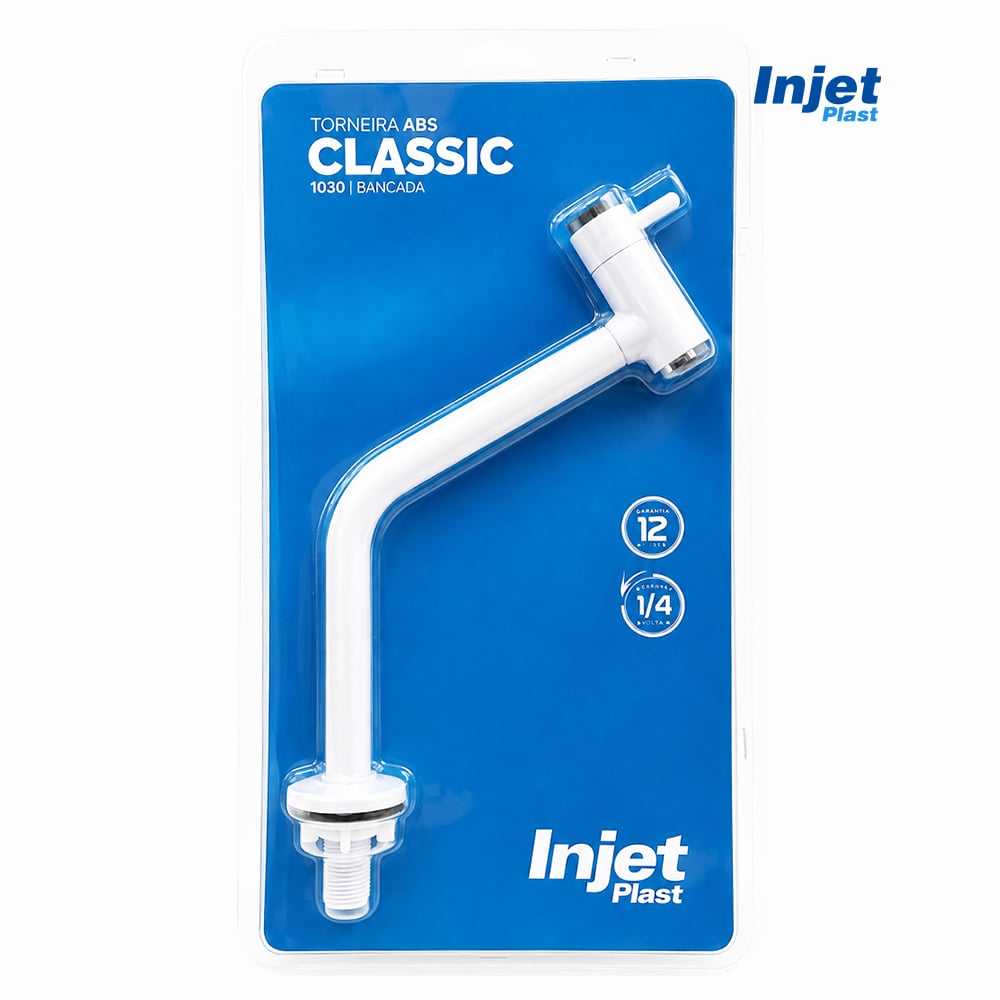 TORNEIRA  INJETPLAST 1030 ABS DE LAVATORIO P/COZINHA / MESA 1/4 VOLTA 1/2” BRANCA