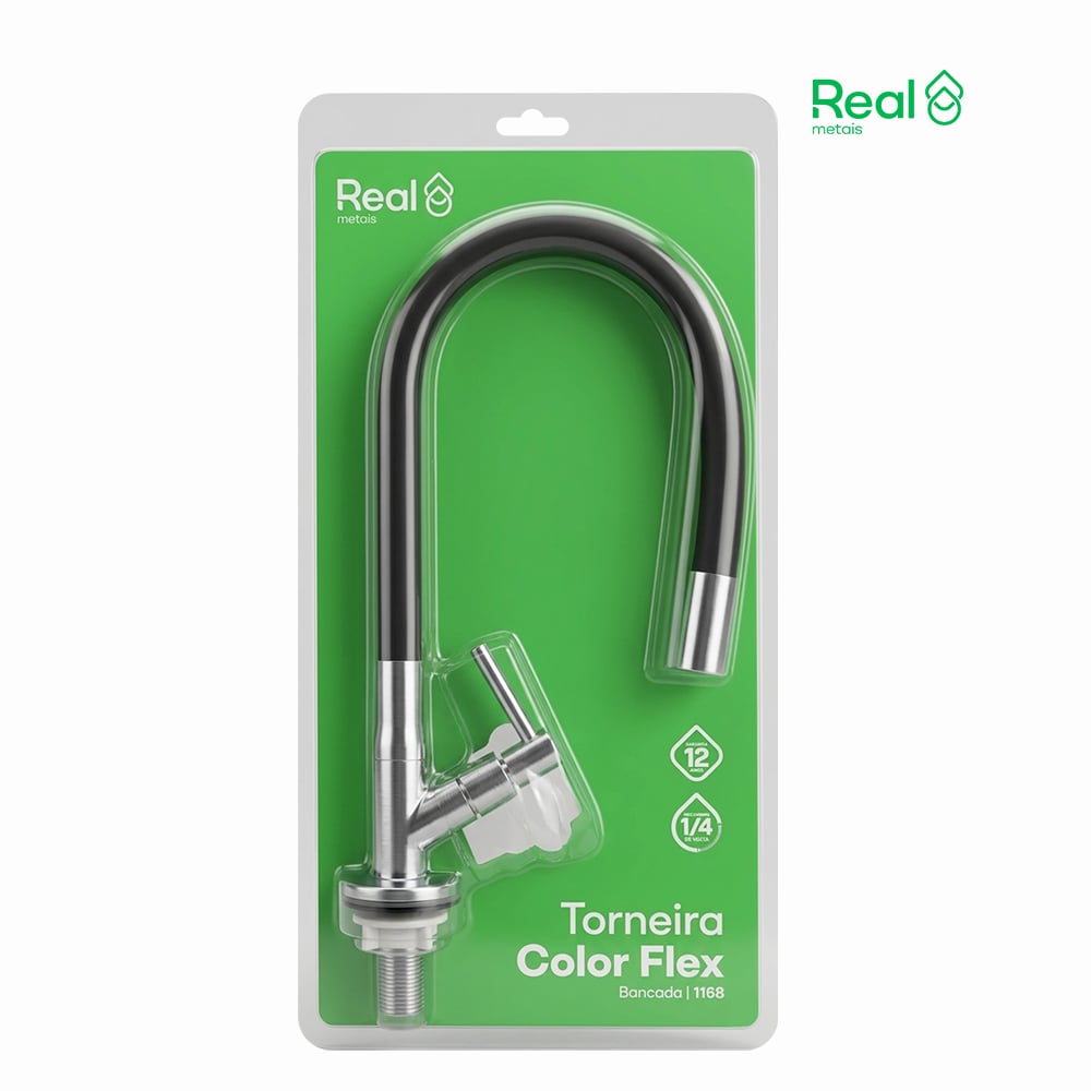 TORNEIRA REAL METAIS COZINHA/MESA COLOR FLEX C70 1/4 VOLTA PRETA