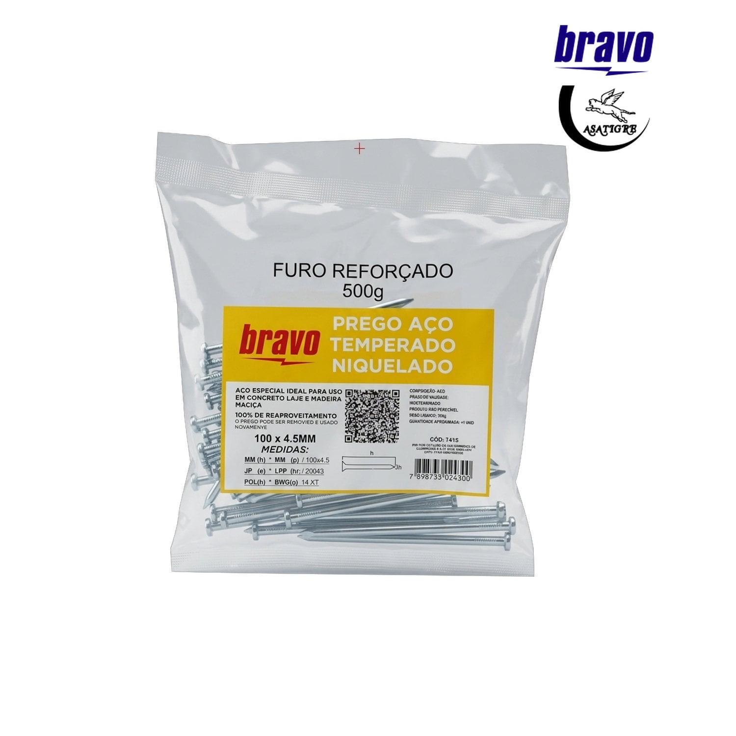PREGO ASATIGRE ACO TEMPERADO E NIQUELADO 25 X 3,5 MM C/500G