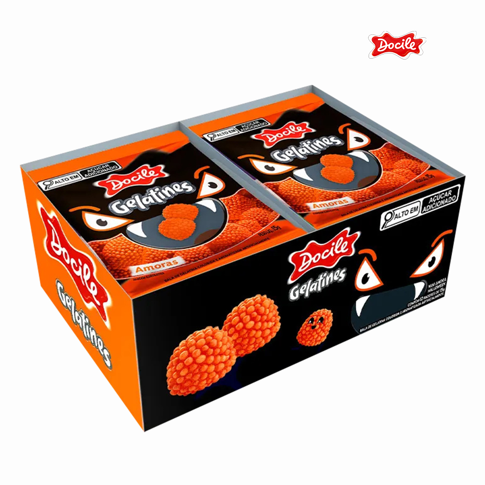 BALA DE GELATINA (GELATINES) DOCILE MINI AMORAS HALLOWEEN 15G C/12 UNIDADES