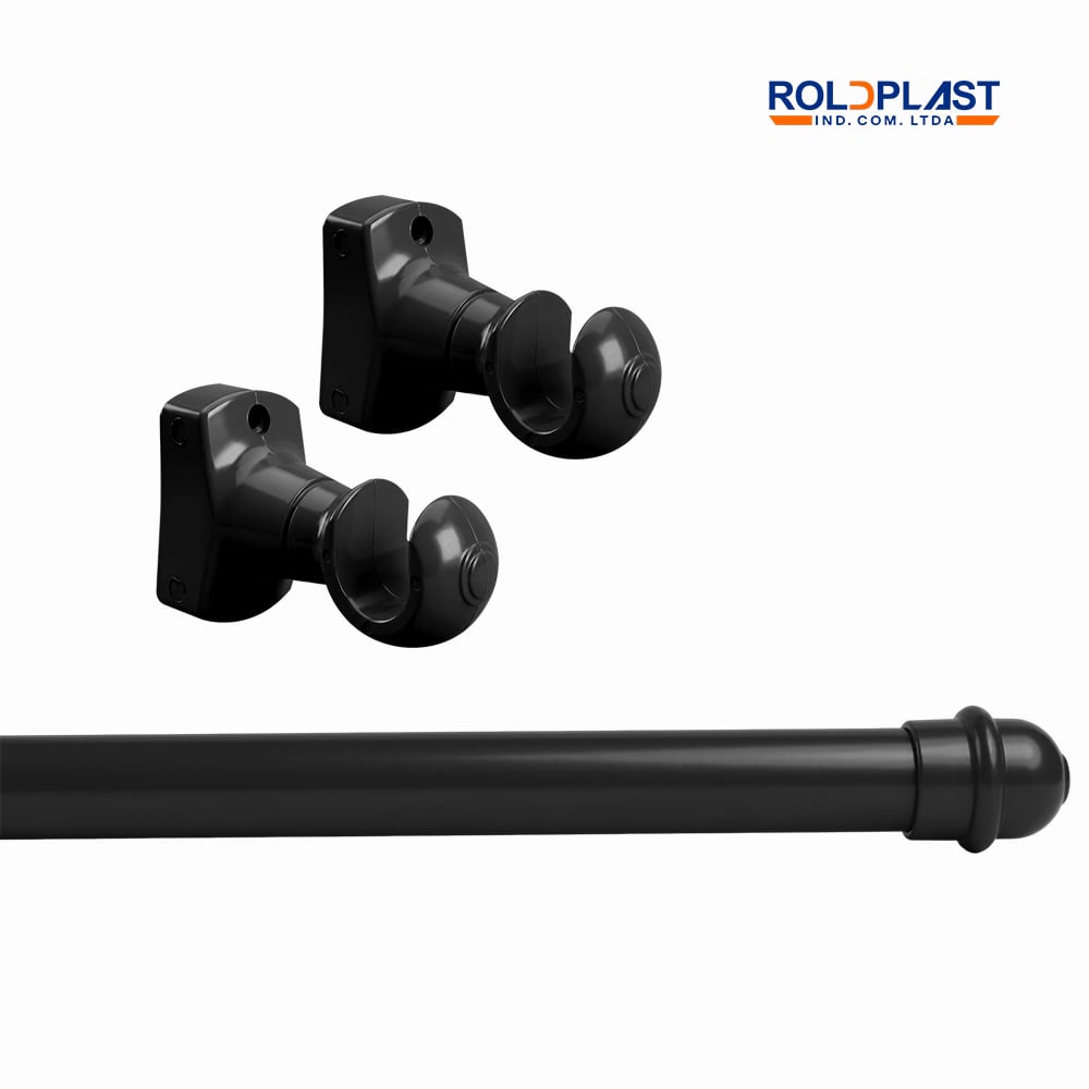 KIT VARÃO ROLDPLAST ALUMINIO PP 19MM P/CORTINA  2,5 METROS PRETO