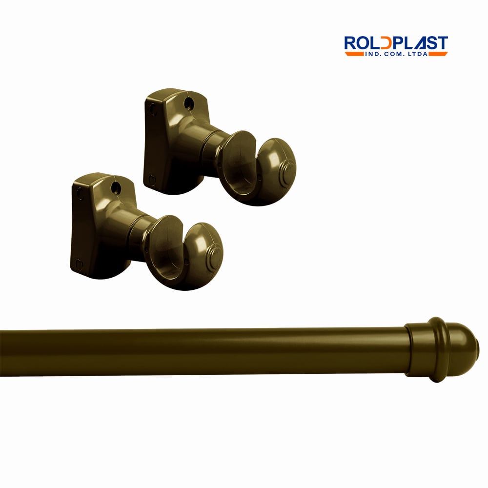 KIT VARÃO ROLDPLAST ALUMINIO PP 19MM P/CORTINA  1,5 METROS OURO VELHO