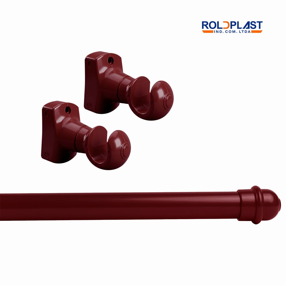 KIT VARÃO ROLDPLAST ALUMINIO PP 19MM P/CORTINA  1,5 METROS MOGNO