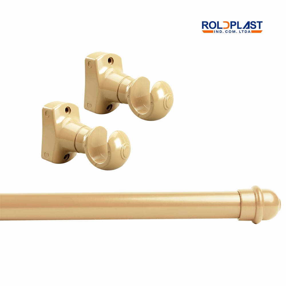 KIT VARÃO ROLDPLAST ALUMINIO PP 19MM P/CORTINA  1,5 METROS MARFIM