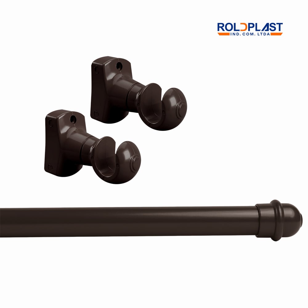 KIT VARÃO ROLDPLAST ALUMINIO PP 19MM P/CORTINA  2 METROS IMBUIA