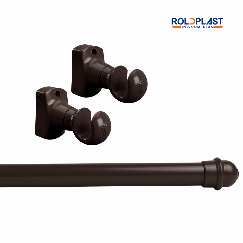 KIT VARÃO ROLDPLAST ALUMINIO PP 19MM P/CORTINA  3 METROS CROMADO