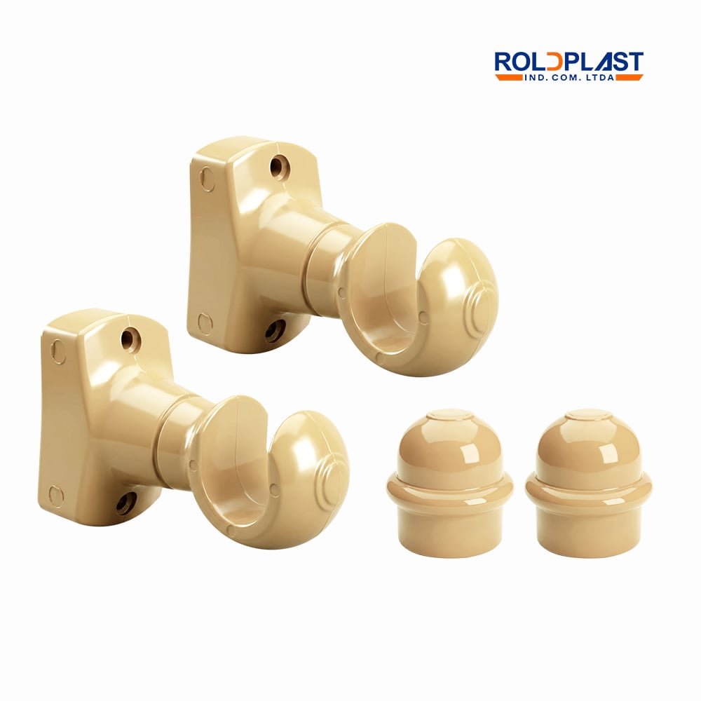 KIT SUPORTE ROLDPLAST P/VARAO DE CORTINA 19MM MARFIM
