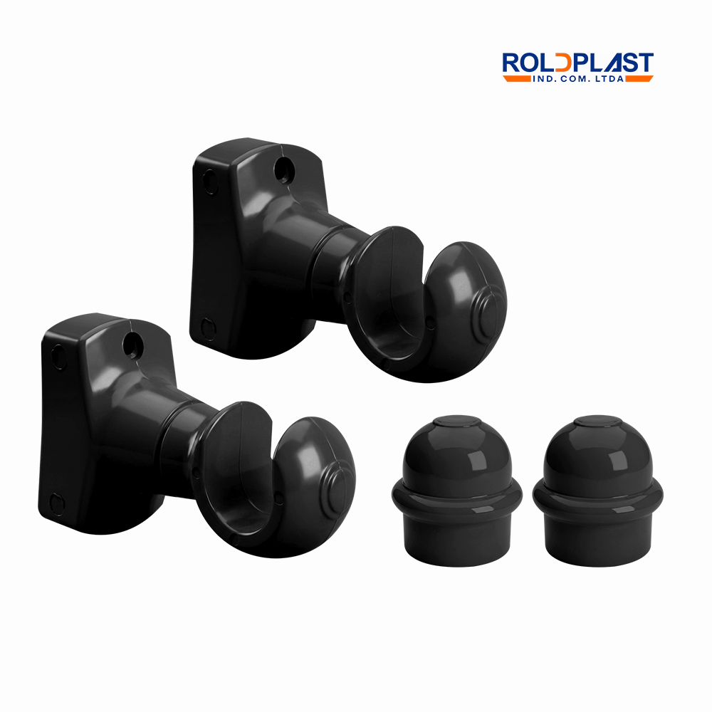 KIT SUPORTE ROLDPLAST P/VARAO DE CORTINA 19MM PRETO