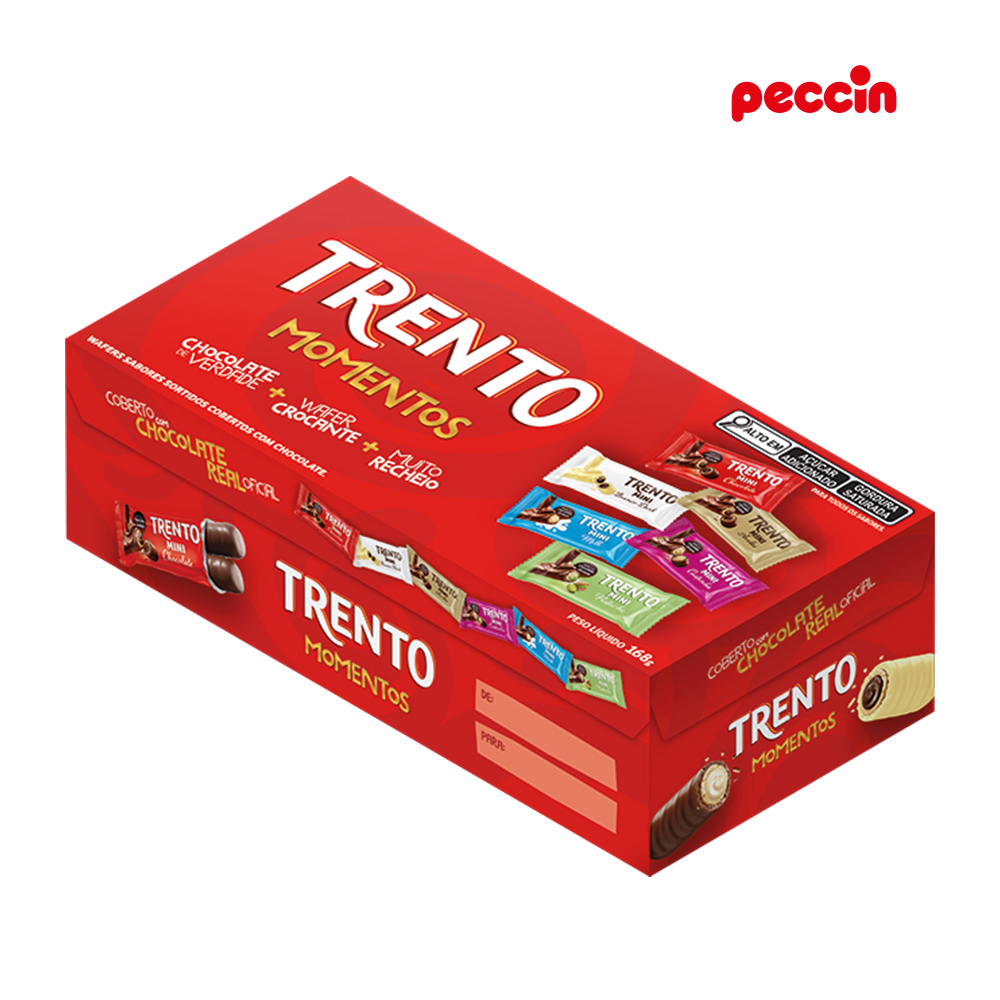 CHOCOLATE WAFER TRENTO MOMENTOS SABORES 168GR - CX C/12 UNIDADES