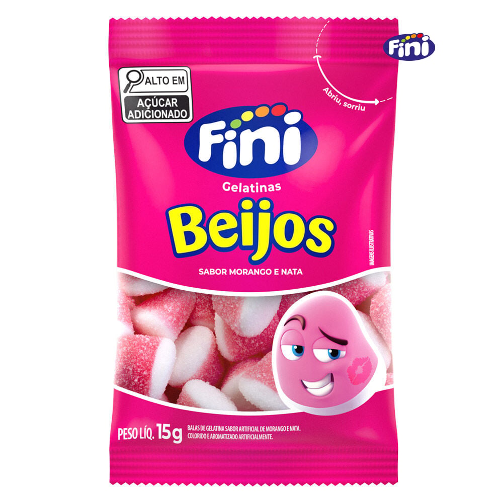 BALA DE GELATINA FINI BEIJOS DE MORANGO 15G C/12 UNIDADES