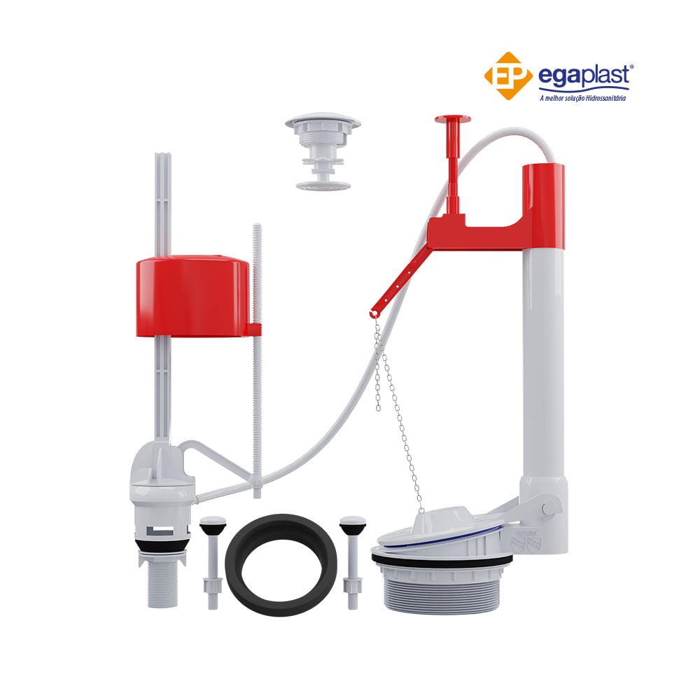 MECANISMO EGAPLAST COMPLETO P/CAIXA ACOPLADA CASTELO AJUSTAVEL UNIVERSAL ACIONADOR BRANCO