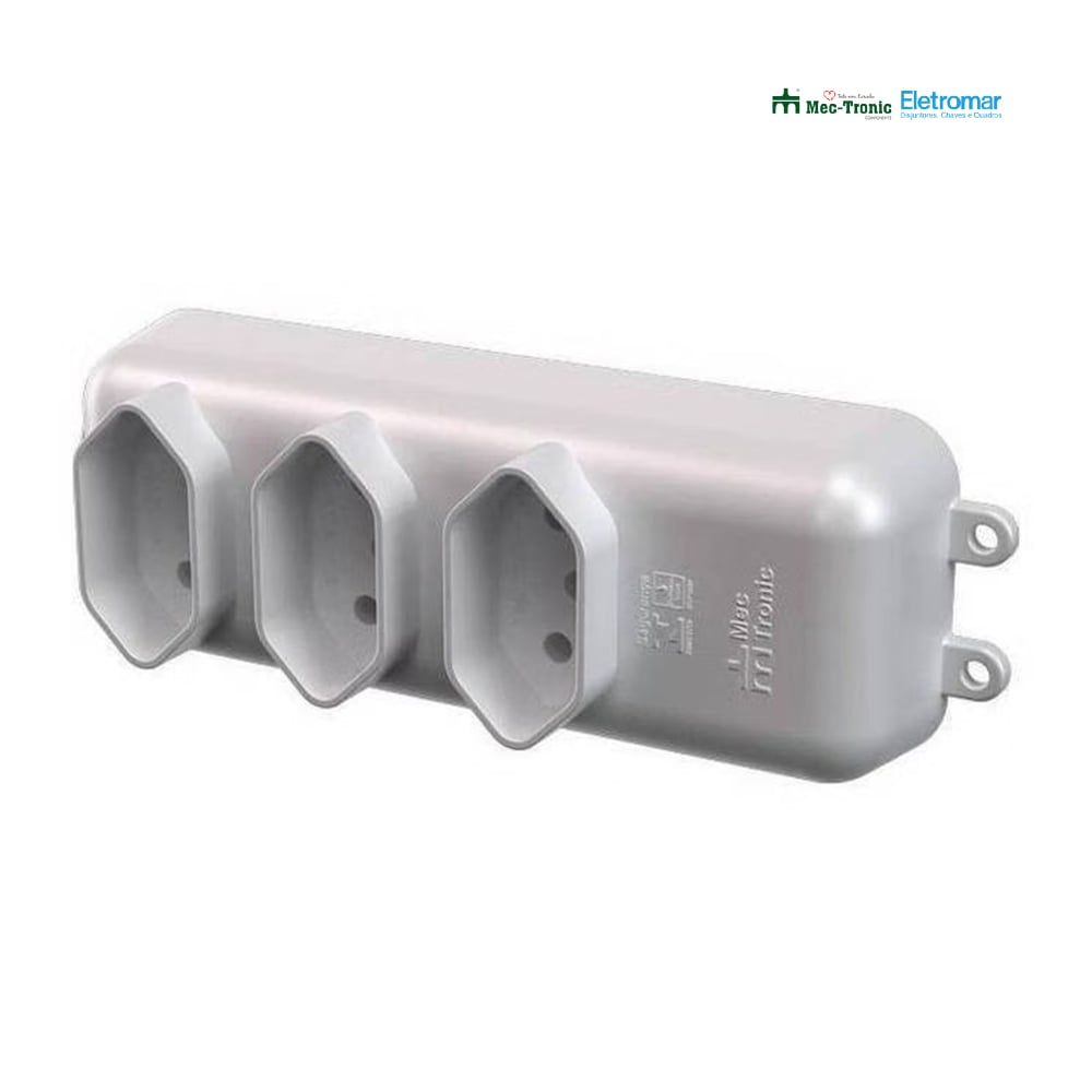 TOMADA BARRA ELETROMAR 3 SAIDAS 2P+T 10A/250V S/FIO BRANCA