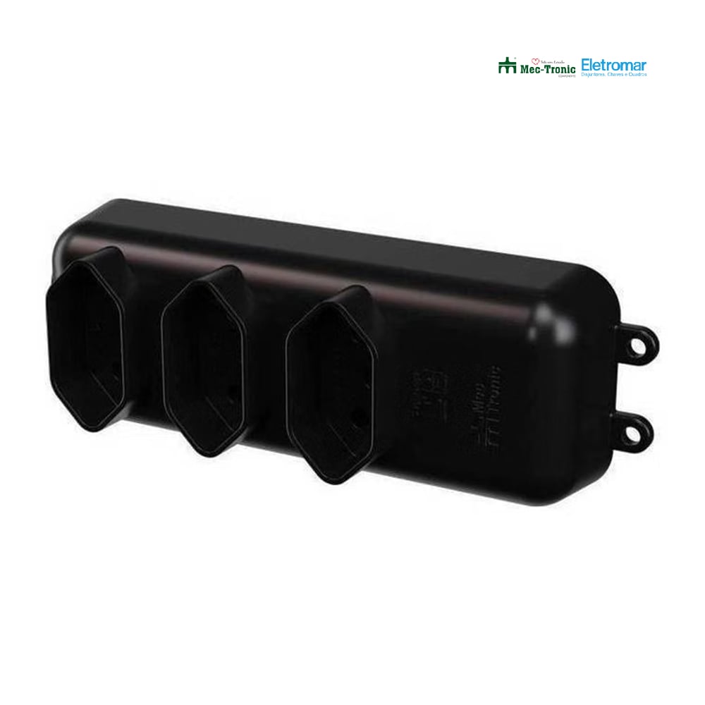 TOMADA BARRA ELETROMAR 3 SAIDAS 2P+T 10A/250V S/FIO PRETA
