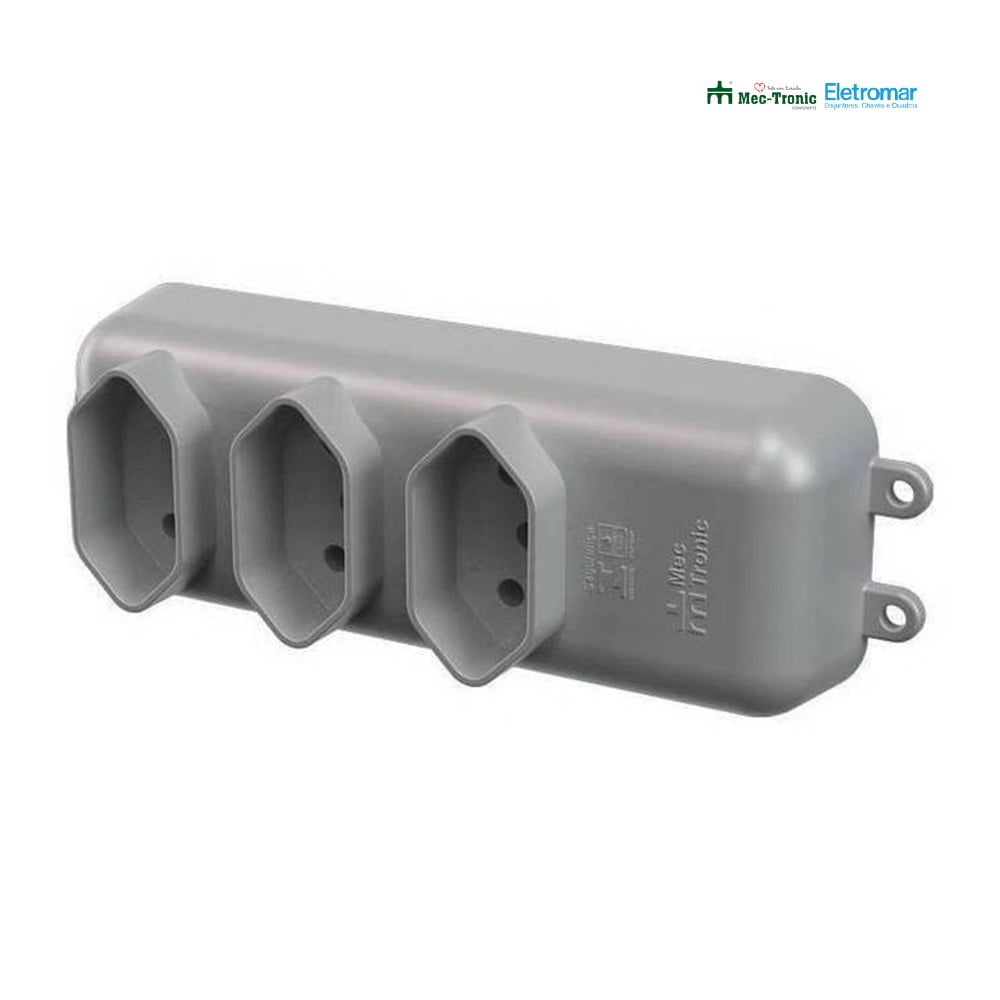 TOMADA BARRA ELETROMAR 3 SAIDAS 2P+T 20A/250V S/FIO CINZA