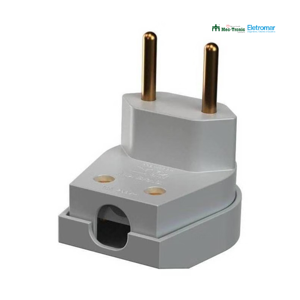 ELETROMAR PLUG MACHO TRIANGULAR 2 PINOS 90° 10A CINZA