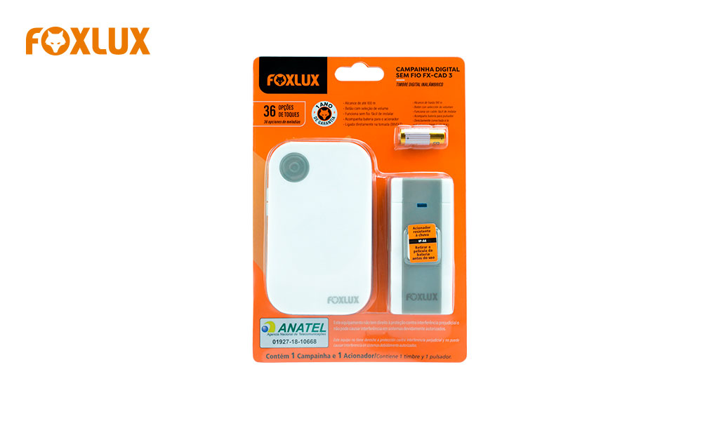 CAMPAINHA FOXLUX DIGITAL S/FIO PILHA AA