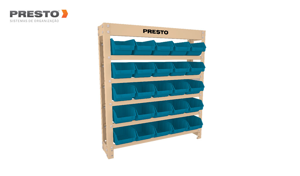 KIT ESTANTE PRESTO COM 25 GAVETAS  N°3 AZUL