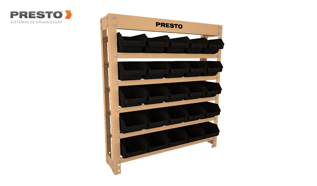 KIT ESTANTE PRESTO COM 25 GAVETAS  N°3 PRETA