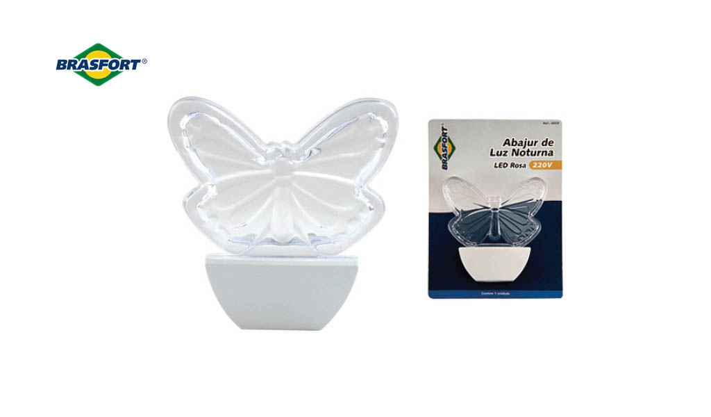 ABAJUR BRASFORT LED BORBOLETA ROSA 220V